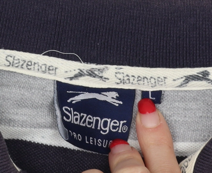 Slazenger Men's Grey Striped Polo Shirt - Size L