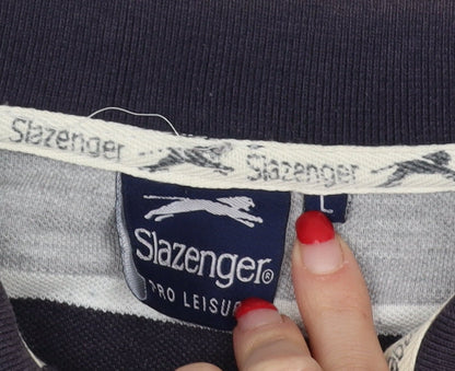 Slazenger Men's Grey Striped Polo Shirt - Size L