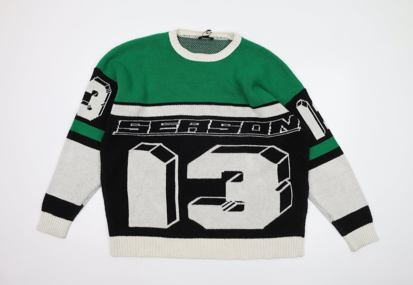 boohooMAN Men's Green Graphic Print Pullover Jumper M