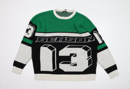 boohooMAN Men's Green Graphic Print Pullover Jumper M