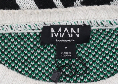 boohooMAN Men's Green Graphic Print Pullover Jumper M