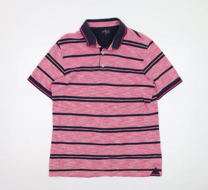 Marks and Spencer Men's Pink Striped Polo M