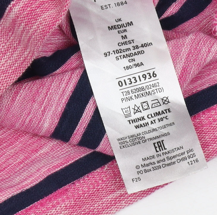 Marks and Spencer Men's Pink Striped Polo M