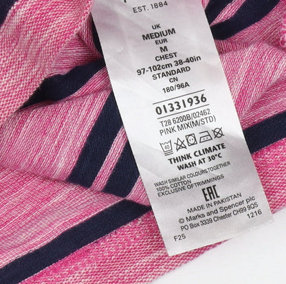 Marks and Spencer Men's Pink Striped Polo M