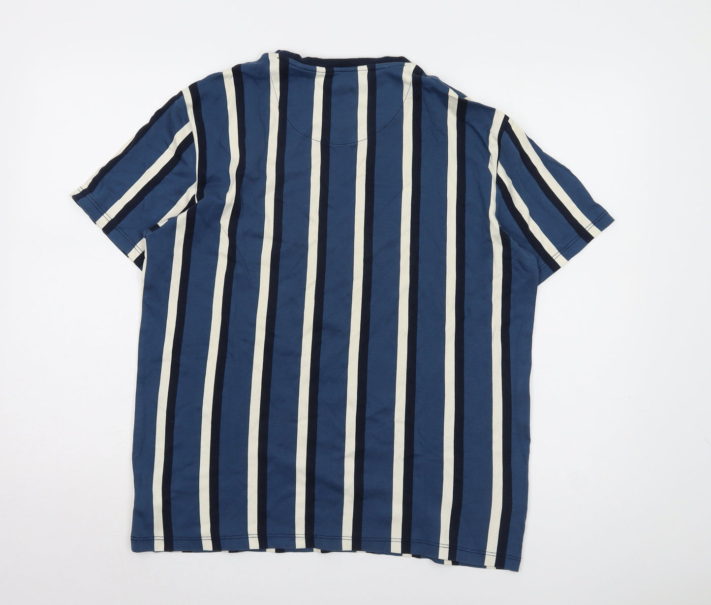 Next Men's Blue Striped T-Shirt L Cotton Crew Neck