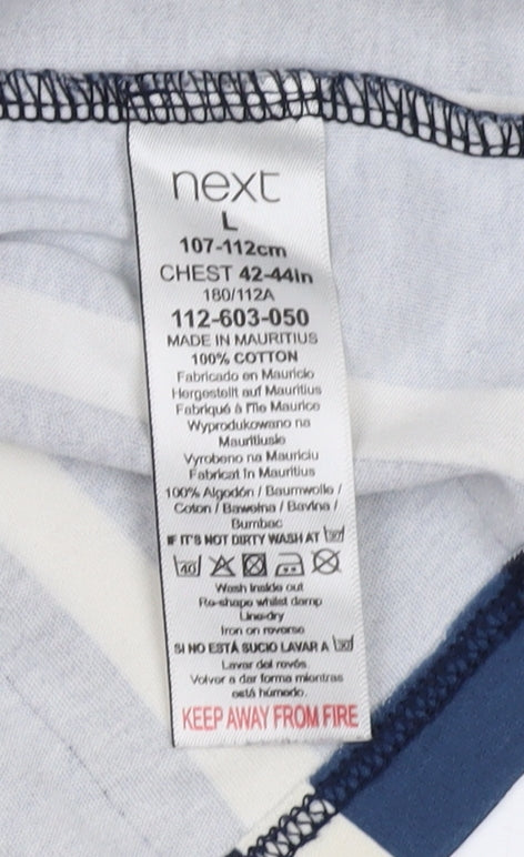 Next Men's Blue Striped T-Shirt L Cotton Crew Neck