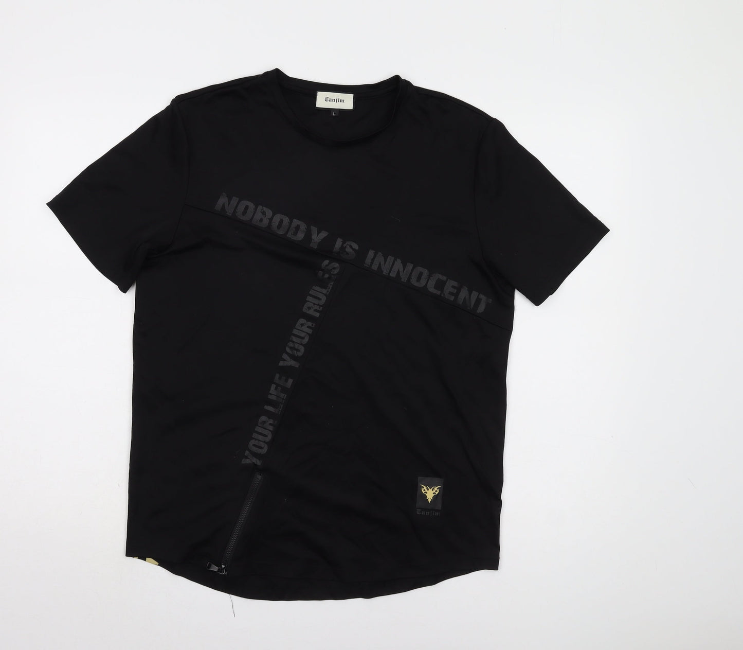 Tanjim Men's Black Graphic Print T-Shirt, L Short Sleeve