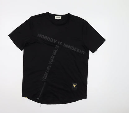 Tanjim Men's Black Graphic Print T-Shirt, L Short Sleeve