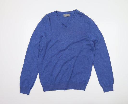 Marks and Spencer Men's Blue Cotton Pullover Jumper, L