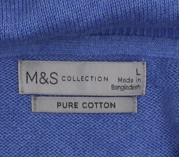 Marks and Spencer Men's Blue Cotton Pullover Jumper, L