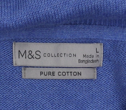 Marks and Spencer Men's Blue Cotton Pullover Jumper, L