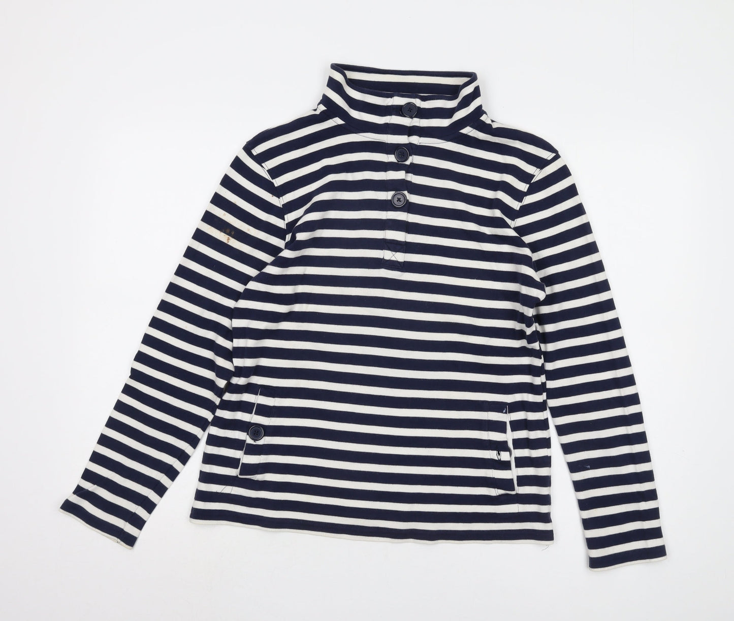Cotton Traders Women's Navy Blue Striped Long T-Shirt