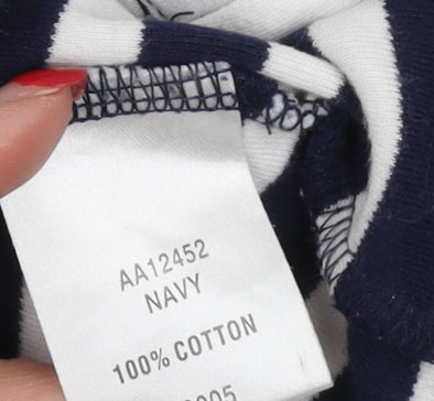 Cotton Traders Women's Navy Blue Striped Long T-Shirt