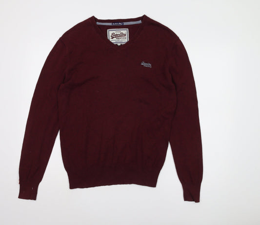 Superdry Men's Red V-Neck Pullover Jumper L