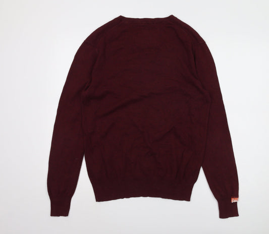 Superdry Men's Red V-Neck Pullover Jumper L