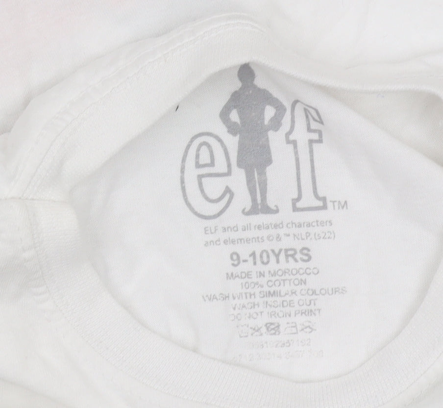 Elf Boys White Graphic T-Shirt 9-10 Years Xmas Festive Top