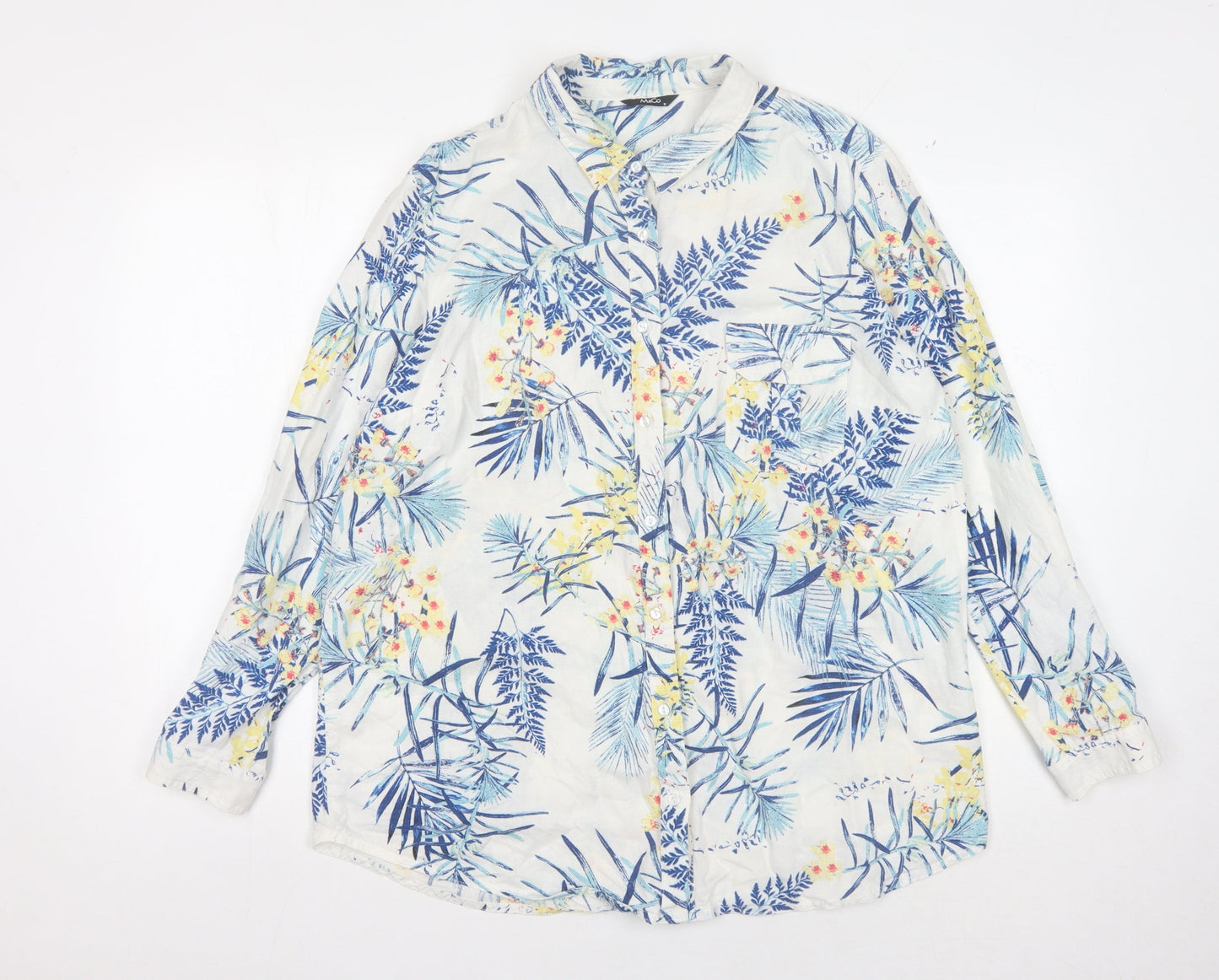 M&Co Women's Ivory Floral Button-Up Shirt, Size 16