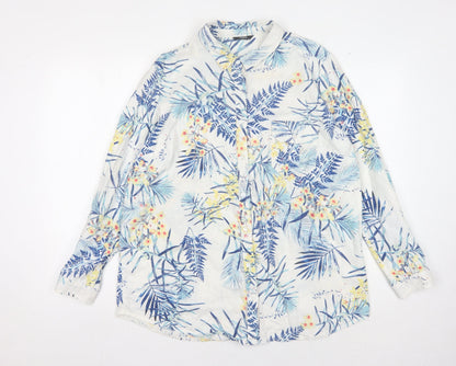 M&Co Women's Ivory Floral Button-Up Shirt, Size 16