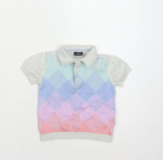Front view of Next unisex baby polo multicoloured argyle 6-9 months cotton