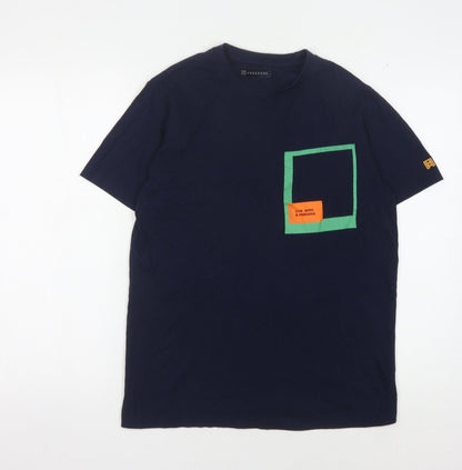 Free Soul Men's Blue Colourblock T-Shirt in S