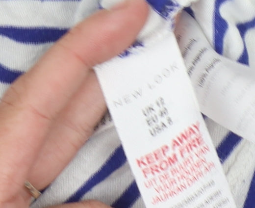 New Look Women’s Blue Striped T-Shirt 3/4 Sleeve Size 12