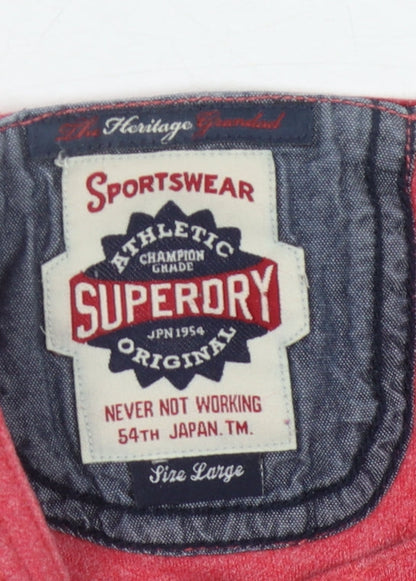 Superdry Men's Red Henley T-Shirt - Size L, Athletic Fit