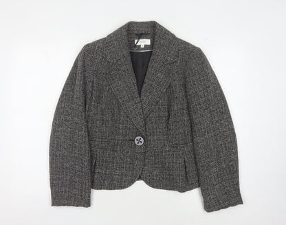 Marks & Spencer Women Grey Herringbone Blazer Size 16