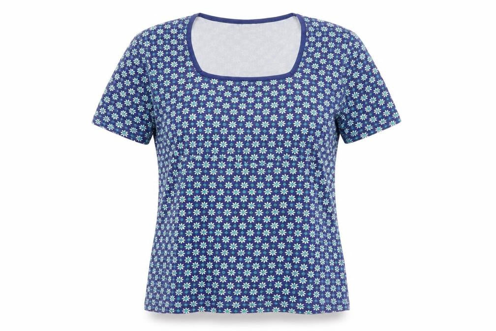 Cotton Traders Women's Blue Floral T-Shirt Size 14