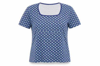 Cotton Traders Women's Blue Floral T-Shirt Size 14