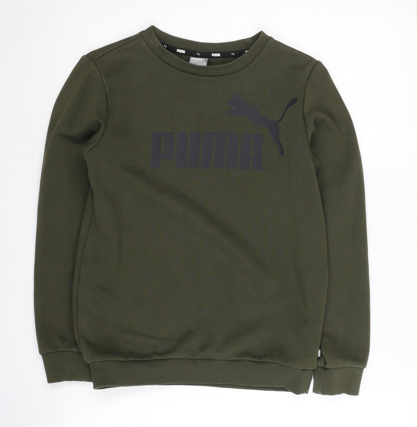 Puma Boys Green Crew Neck Sweatshirt with Logo, Size 11-12Y