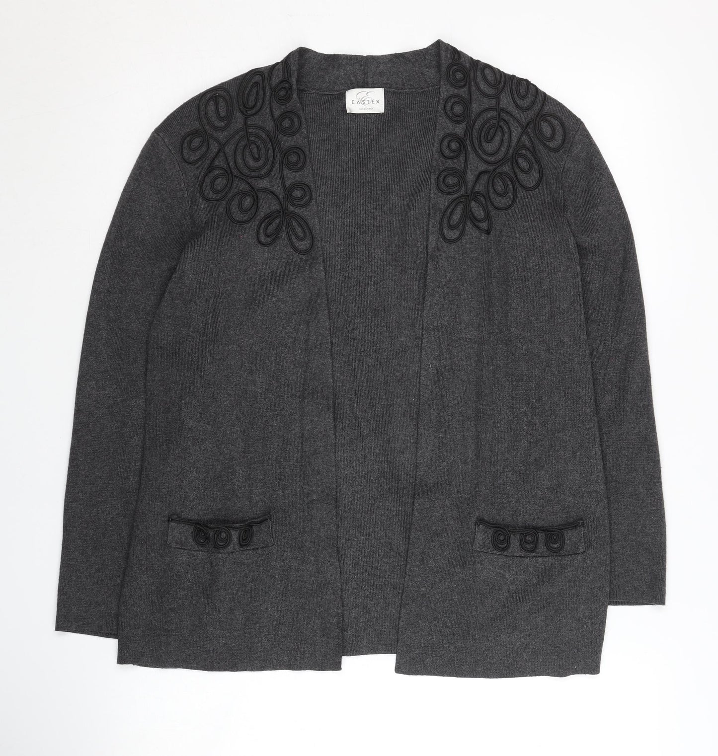 Eastex Women's Grey Open Front Cardigan, Size 12, Long Sleeve