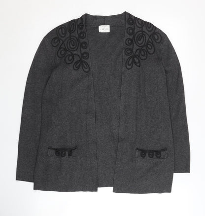 Eastex Women's Grey Open Front Cardigan, Size 12, Long Sleeve