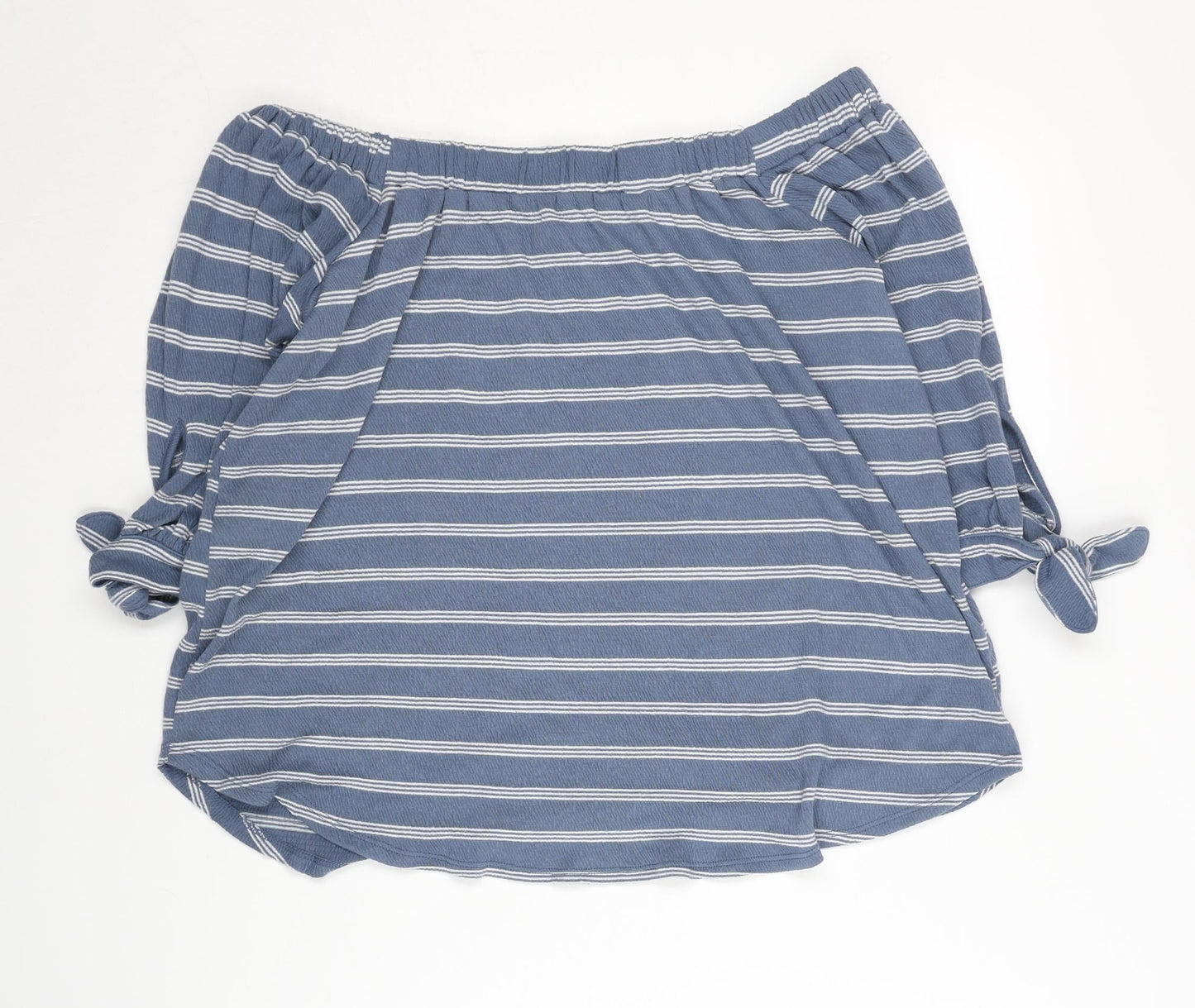 Abercrombie & Fitch Women's Blue Striped Off-Shoulder Blouse M