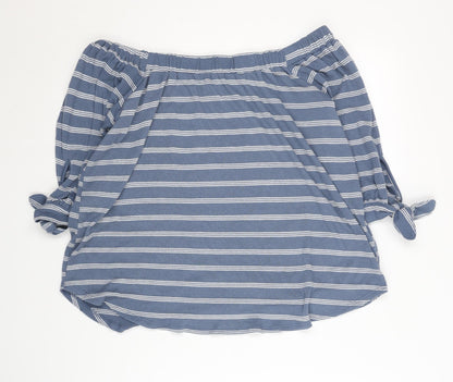 Abercrombie & Fitch Women's Blue Striped Off-Shoulder Blouse M