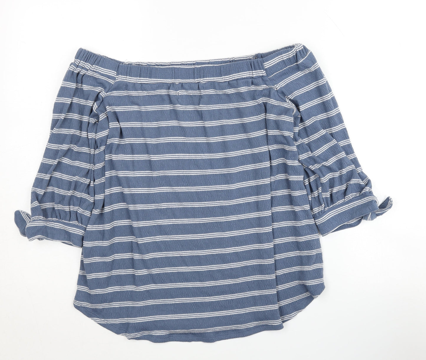 Abercrombie & Fitch Women's Blue Striped Off-Shoulder Blouse M