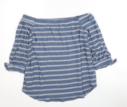 Abercrombie & Fitch Women's Blue Striped Off-Shoulder Blouse M