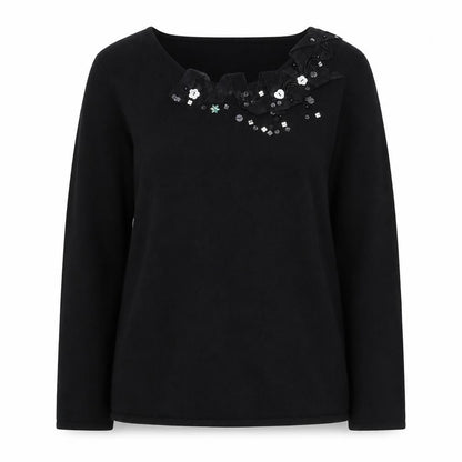 Jeff Banks Women's Black Sequined Pullover Jumper L