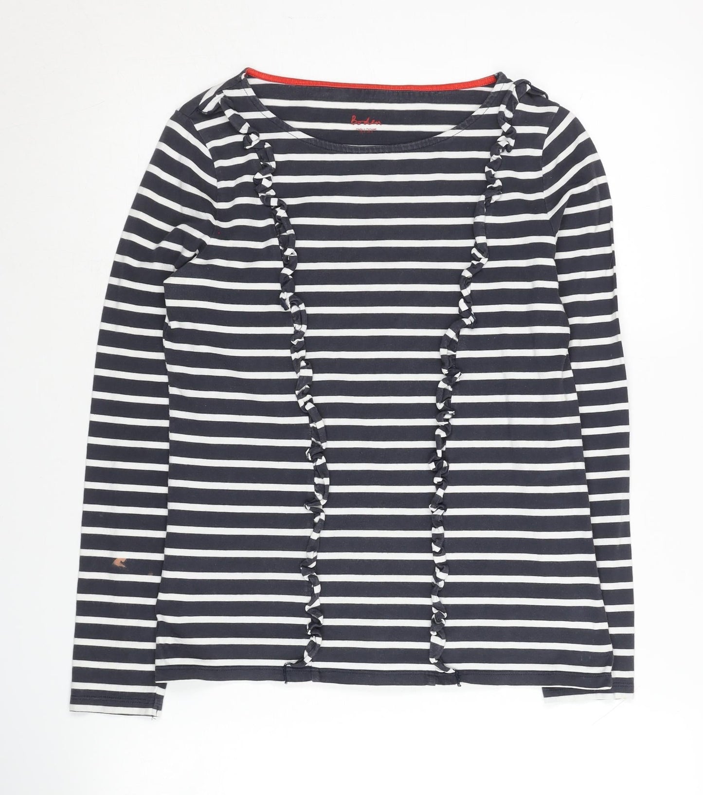 Boden Women's Striped T-Shirt, Size 8, Black/White, Ruffle