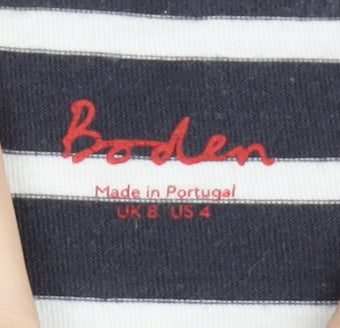 Boden Women's Striped T-Shirt, Size 8, Black/White, Ruffle