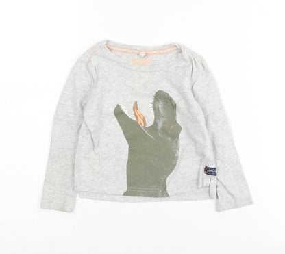 Joules Grey Boys Animal Graphic Cotton T-Shirt, 2 Years, Long Sleeve