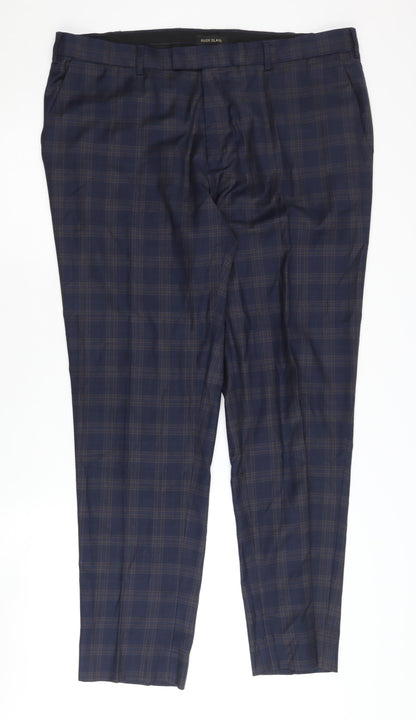 River Island Men's Blue Plaid Dress Pants Size 38