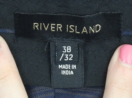 River Island Men's Blue Plaid Dress Pants Size 38