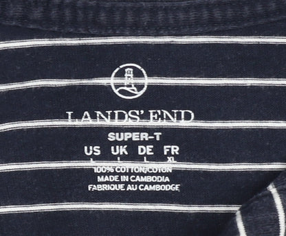 Lands' End Men's XL Blue Striped Polo Short Sleeve