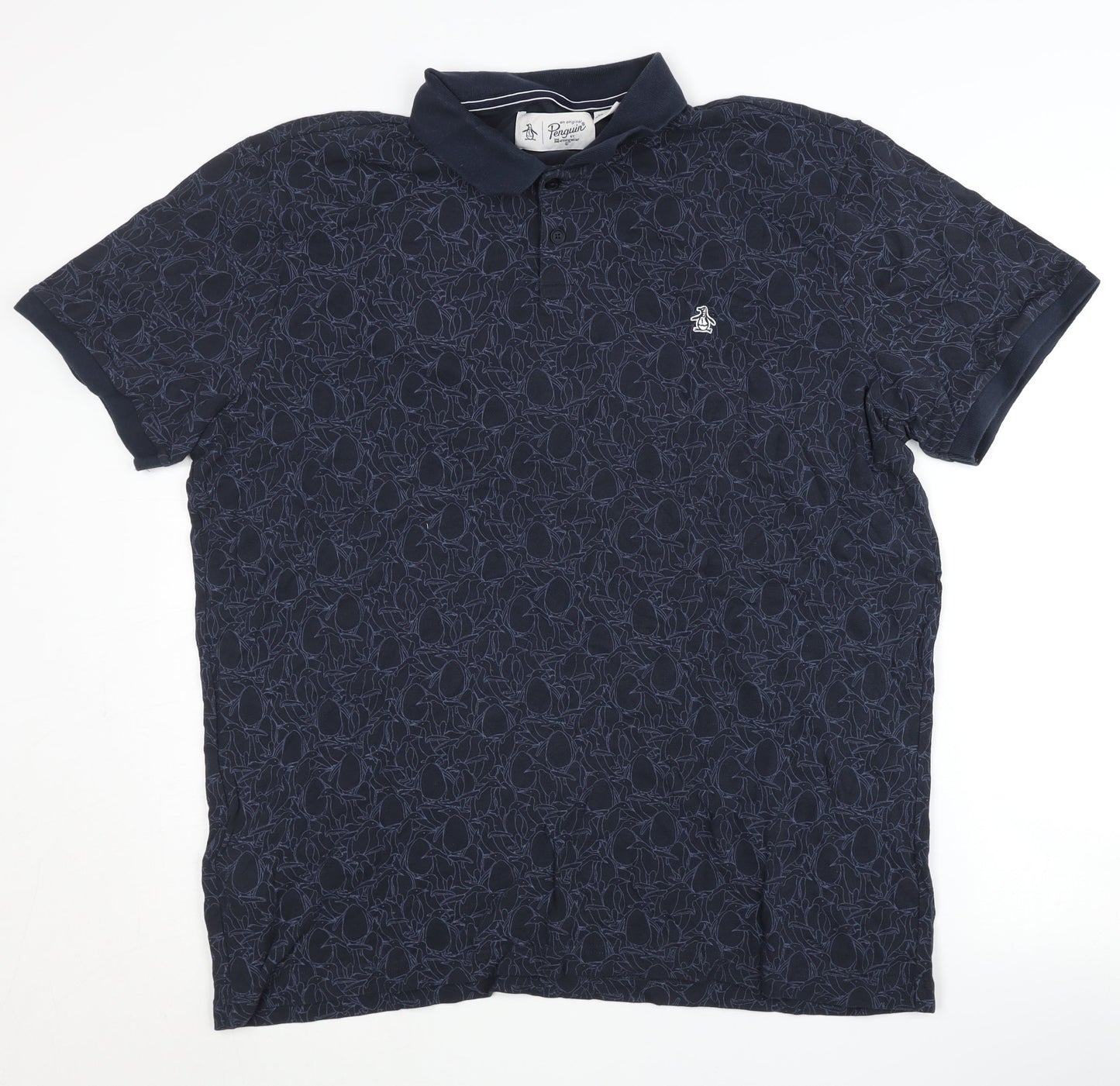 Original Penguin Men's Polo Blue XL Geometric Logo