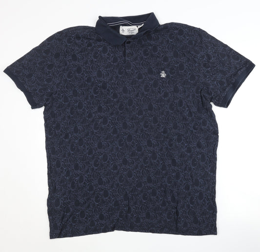Original Penguin Men's Polo Blue XL Geometric Logo