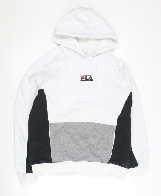 Mens UK Size L FILA White Pullover Hoodie