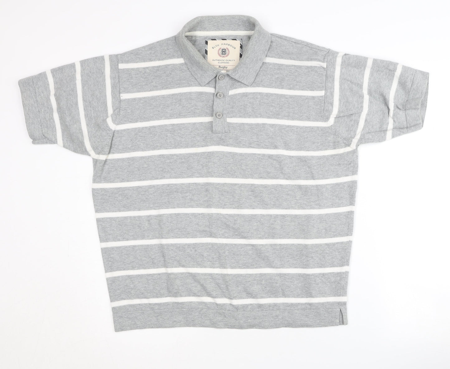 Marks and Spencer Grey Striped Mens Polo Shirt L