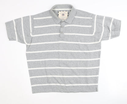 Marks and Spencer Grey Striped Mens Polo Shirt L