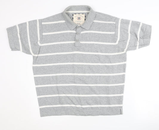 Marks and Spencer Grey Striped Mens Polo Shirt L