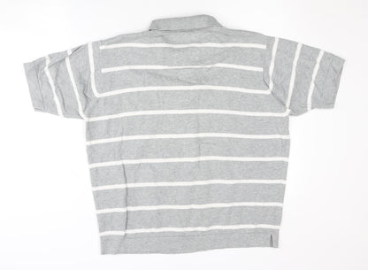 Marks and Spencer Grey Striped Mens Polo Shirt L